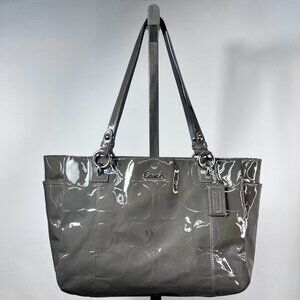 COACH Signature C Embossed Gray Patent Leather Tote with silver tone Hardware